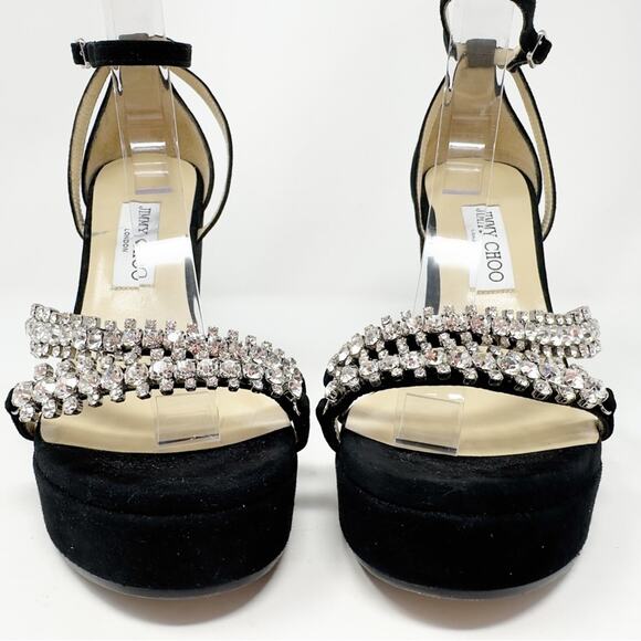 Jimmy Choo Black Suede Bing Wedge Sandals Size 40 - Picture 3 of 11